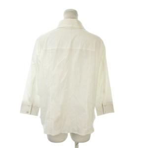 BURBERRY LONDON シャツ ブラウス 開襟 15 白 ホワイト チェック柄襟 七分袖 FEB37-187 /AO15 ECD005