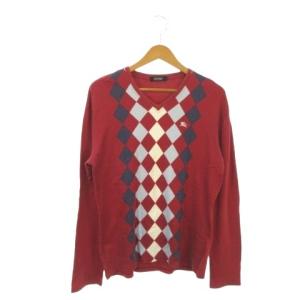 Tシャツ 3 赤 レッド アーガイル柄 Vネック 長袖 /AO37 ECD005