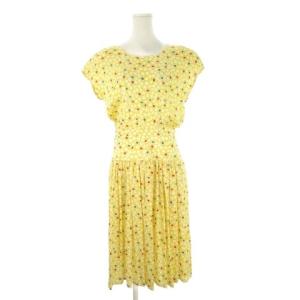 MISS V ワンピース 絹 シルク 40 黄 イエロー ドット花柄 クルーネック 半袖 /CK46 ECD005
