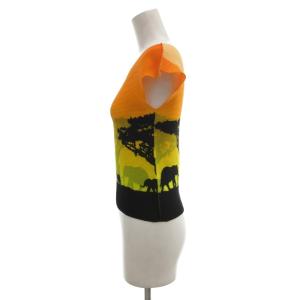 me ISSEY MIYAKE プリーツカットソー フレンチスリーブ 半袖 アニマル柄 オレンジ 黒 ブラック /GV ECD005