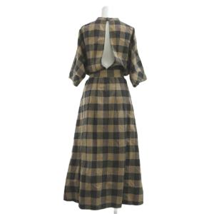 BEAUTY&YOUTH UNITED ARROWS ワンピース 麻 リネン S 茶色 ブラウン 黒 ブラック チェック柄 ボートネック 七分袖 /KK ECA006