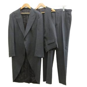 スリーピーススーツ 3点セット ジャケット ベスト パンツ  ダークグレー 無地 長袖 シングルブレスト