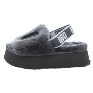 UGG ファーサンダル シューズ 厚底 23 ダークグレー ロゴ入りゴムストラップ /TL ECE006