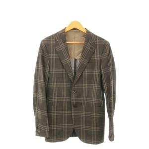 ジャケット 上着 44 8R 茶 ブラウン チェック柄 長袖 シングルブレスト 背抜き 21-16-0709-110