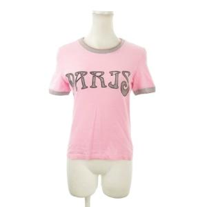 T-SHIRT Tシャツ XS ピンク ロゴプリント 半袖 クルーネック /AO7 ECC004