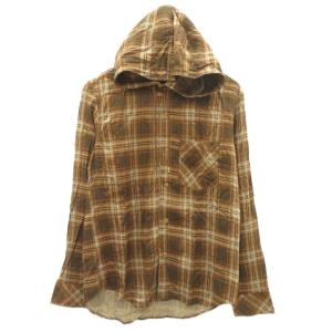 カジュアルシャツ 2 マルチカラー 茶色 ブラウン チェック柄 フード付き 長袖 /HO19 GY59