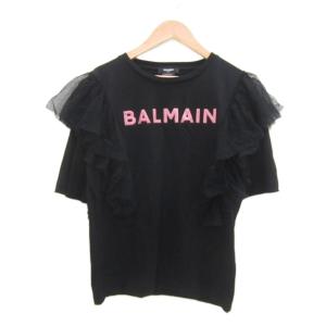 カットソー Tシャツ 13A XS?S 黒 ロゴプリント フリル 半袖 チュール /SY13 ECD006