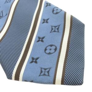 LOUIS VUITTON ネクタイ 絹 シルク 青 ブルー 茶 ブラウン ストライプ柄 モノグラム柄 /CK3 ECD006