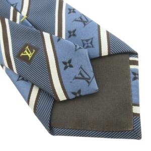 LOUIS VUITTON ネクタイ 絹 シルク 青 ブルー 茶 ブラウン ストライプ柄 モノグラム柄 /CK3 ECD006