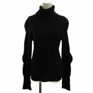 ニット セーター パッチ 長袖 カシミヤ混 タートルネック M 黒 ブラック /KK GY62