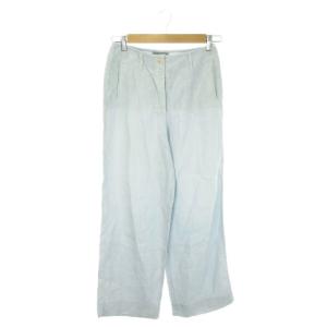 パンツ 麻 リネン 40 水色 ライトブルー 無地 ハイウエスト ワイド ボタンフライ /MN39 ECC006