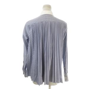 sacai luck クレリックシャツ ブラウス 1 紺 ネイビー 白 ホワイト ストライプ柄 レギュラーカラー 長袖 プリーツ