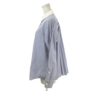 sacai luck クレリックシャツ ブラウス 1 紺 ネイビー 白 ホワイト ストライプ柄 レギュラーカラー 長袖 プリーツ