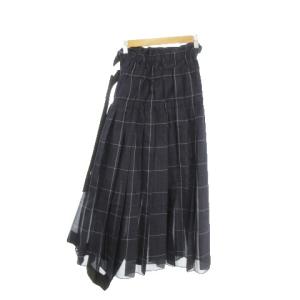 sacai スカート 1 紺 ネイビー チェック柄 アシンメトリー丈 サイドベルト プリーツ シアー18-03565