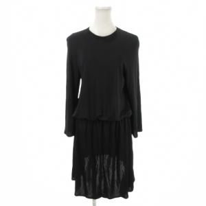 COUTURE ワンピース 42 黒 ブラック ラウンドネック 長袖 ウエストゴム /MN8 ECC006