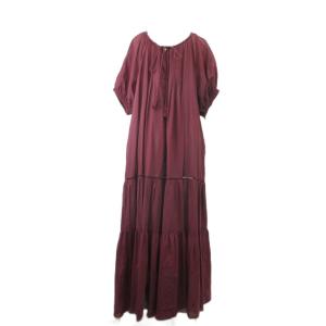ワンピース 2 ボルドー マキシ丈 半袖 ティアードスカート /KK ECC006