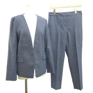 スーツ セットアップ ノーカラージャケット パンツ M ブルー 長袖 無地 12-8204008 /AY