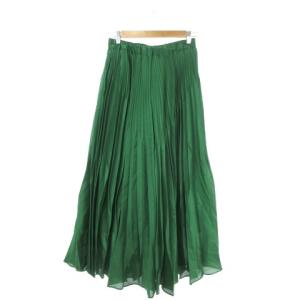 スカーチョ ワイドパンツ 38 緑 グリーン プリーツ 無地 ロング丈 光沢感 /MN29 GY70