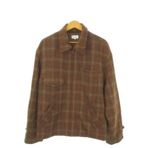 LONDON ジャケット ブルゾン L 茶 ブラウン チェック柄 長袖 ジップアップ /MN36 GY70