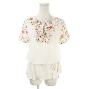 カットソー 38 白 ホワイト 花柄 フリル 半袖 切替 /MN24 GY53