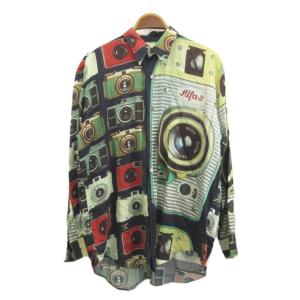 カメラ柄シャツ 総柄 L 紺 ネイビー 赤 レッド マルチカラー トップス 457 624 /YU GY53