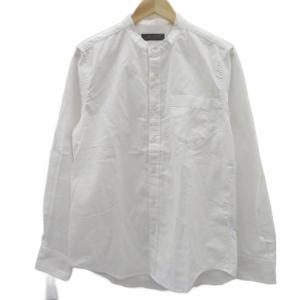 カジュアルシャツ L オフホワイト バンドカラー 長袖 無地 /HO80 GY70
