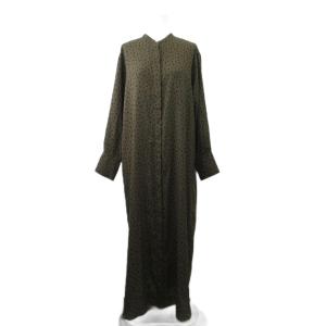 ロングワンピース 36 茶 ブラウン ドット柄 スタンドカラー 長袖 /RN GY70