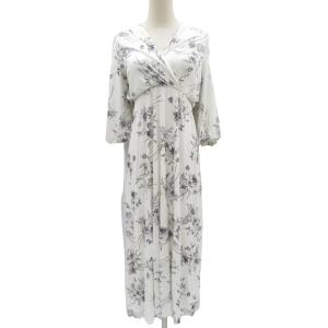 ワンピース ロング丈 マキシ丈 カシュクール F 白 ホワイト 花柄 七分袖 /MA8 GY70