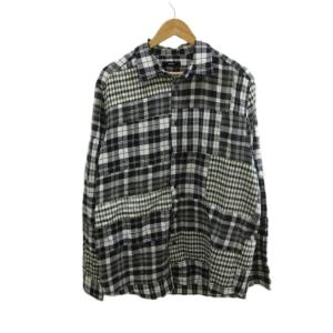 シャツ XL 黒 ブラック チェック柄 パッチワーク 長袖 /KK GY70