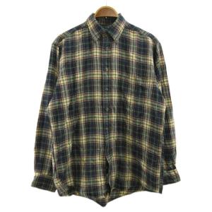 カジュアルシャツ ウール M 緑 グリーン マルチカラー チェック柄 ボタンダウンカラー 長袖 /PP