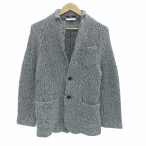 ニットジャケット 上着 オープンカラー ミドル丈 M マルチカラー グレー /HO34 ECC007