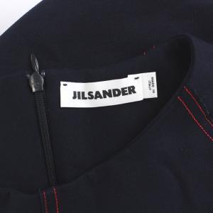 JIL SANDER ワンピース ひざ丈 ステッチ 半袖 38 M 紺 ネイビー 赤