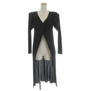 イッセイミヤケ カーディガン ロング丈 プリーツ 長袖 変形 2 M ブラック