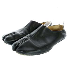 足袋 スリッポン フラットシューズ レザー 40 黒