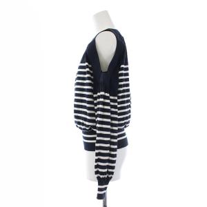 sacai 17SS Striped Cold Shoulder Top ニット カットソー 長袖 ボーダー 裏地メッシュ 1 S 紺