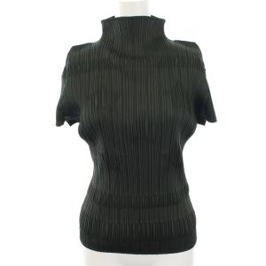 イッセイミヤケ スターエンボス カットソー Tシャツ 半袖 プリーツ プルオーバー ハイネック 3 L 緑 グリーン