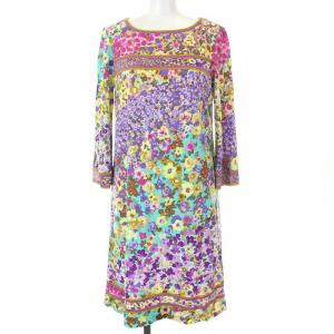 FASHION ワンピース ひざ丈 花柄 総柄 七分袖 34 マルチカラー