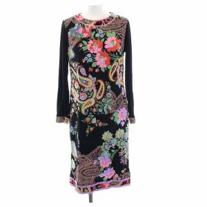 FASHION 近年モデル 花柄 ペイズリー柄 長袖 ワンピース 34 XS ブラック
