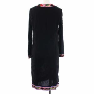 LEONARD FASHION 近年モデル 花柄 ペイズリー柄 長袖 ワンピース 34 XS ブラック