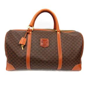 ボストンバッグ マカダム柄 PVCレザー 茶