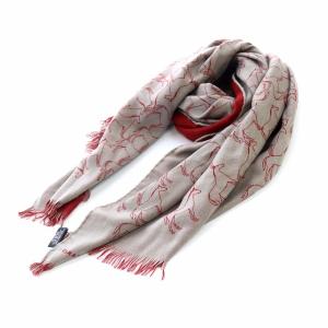 HERMES ストール ホース カシミヤ シルク混 総柄 赤