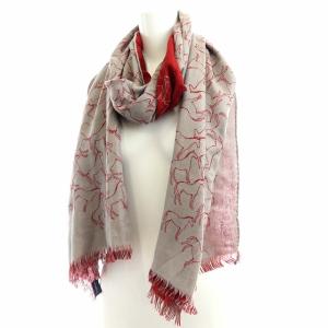 HERMES ストール ホース カシミヤ シルク混 総柄 赤