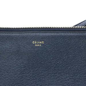 CELINE トリオ ラージ ショルダーバッグ レザー 青