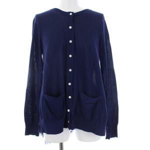 12年製 バックプリーツ 長袖 ニットカーディガン シアー シフォン 切替 2 ネイビー