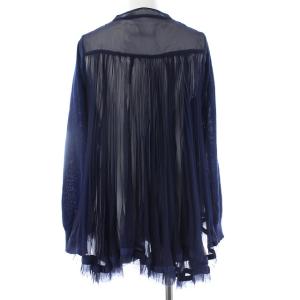 sacai 12年製 バックプリーツ 長袖 ニットカーディガン シアー シフォン 切替 2 ネイビー