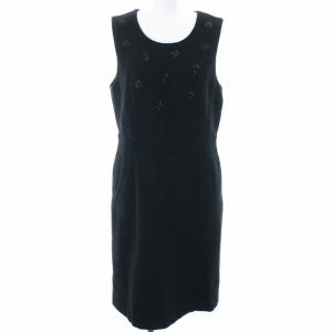 AD1999 ヴィンテージ ワンピース ひざ丈 ラウンドネック ノースリーブ ビーズ装飾 ブラック