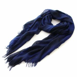ヨウジヤマモト 20SS ストール マフラー シルク混 フリンジ 総柄 ネイビー ブルー