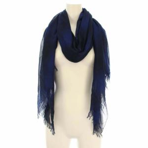 Y's ヨウジヤマモト 20SS ストール マフラー シルク混 フリンジ 総柄 ネイビー ブルー