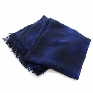 Y's ヨウジヤマモト 20SS ストール マフラー シルク混 フリンジ 総柄 ネイビー ブルー