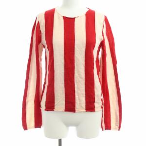 GIRL AD2019 ストライプ 長袖 ニット カットソー クルーネック ウール S 赤 レッド ベージュ